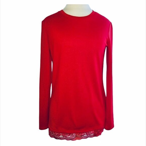 Citrus | Red Lace Hem Sweater - Picture 1 of 9
